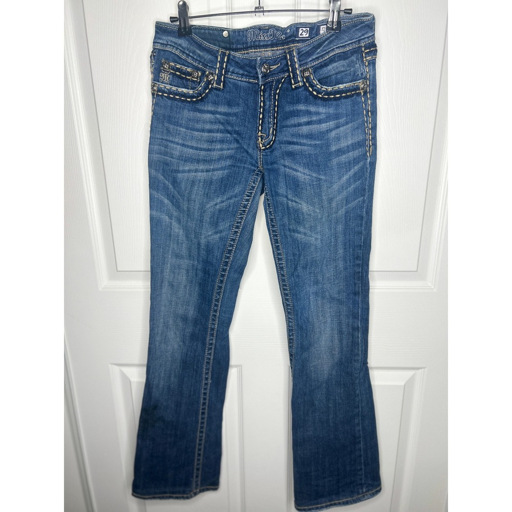 Miss Me Bootcut Jeans 29 Medium Wash‎ JP5014-B Heavy Stitch Embellished Y2K